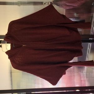 Moda International Cocoon Zip Up Hooded Sweater Burgundy size M